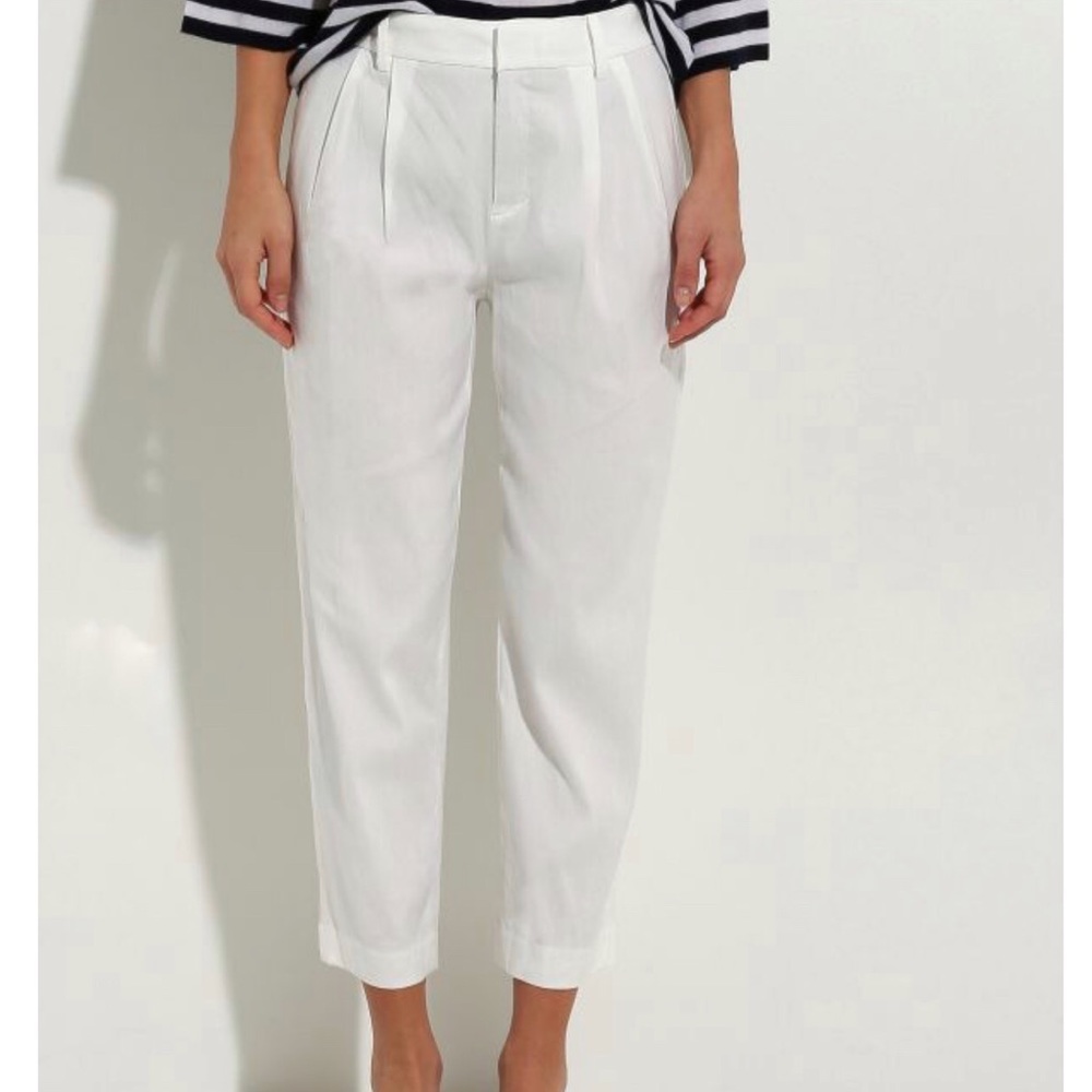 Vince high rise tapered linen blend pleated pants